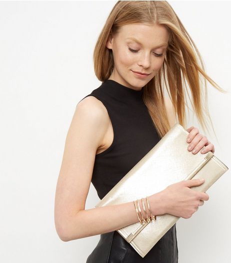 Black Gold Trim Clutch | New Look