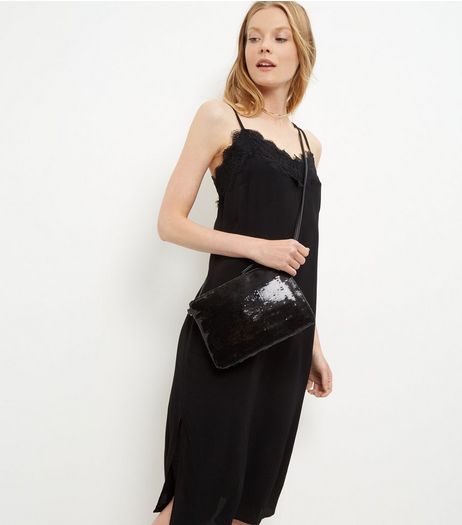 Black Sequin Across Body Bag | New Look