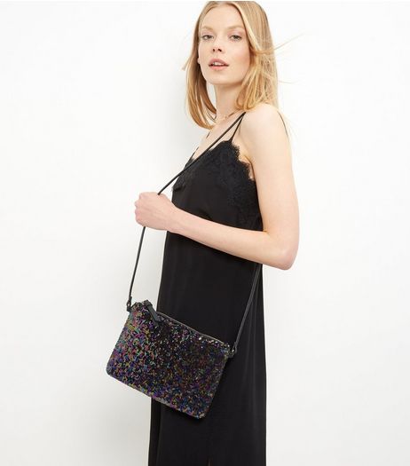 Black Sequin Across Body Bag | New Look