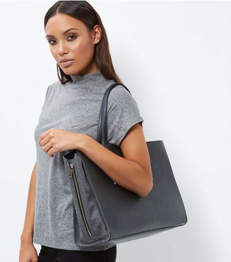 Black Popper Tote Bag | New Look