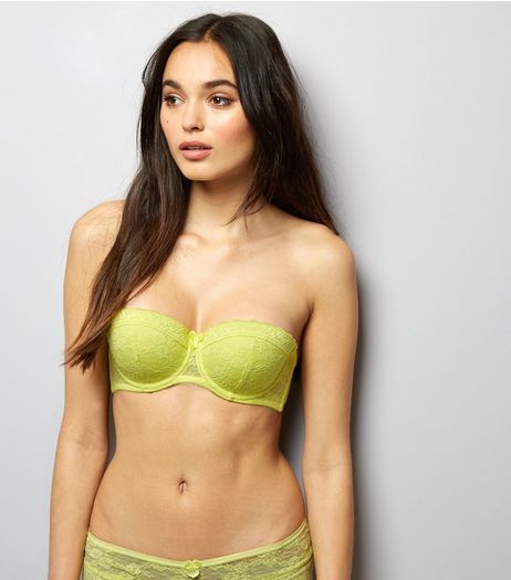 Yellow Lace Strapless Bra | New Look