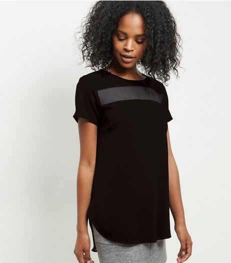 Black Sheer Panel Curved Hem T-Shirt | New Look