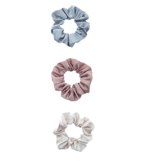 3 Pack Blue Mink And Cream Scrunchies | New Look