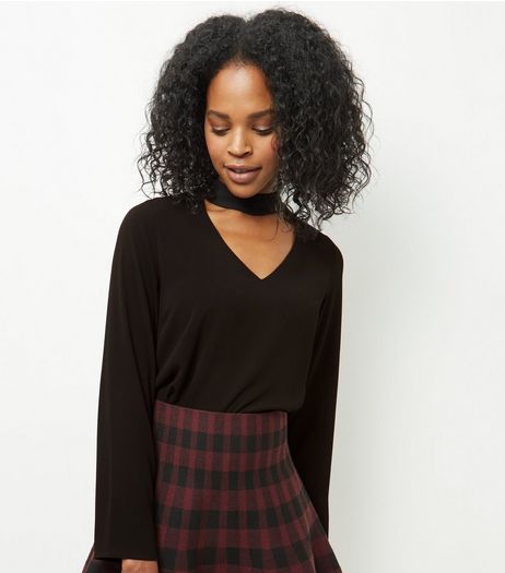 Black Choker Long Sleeve Top | New Look