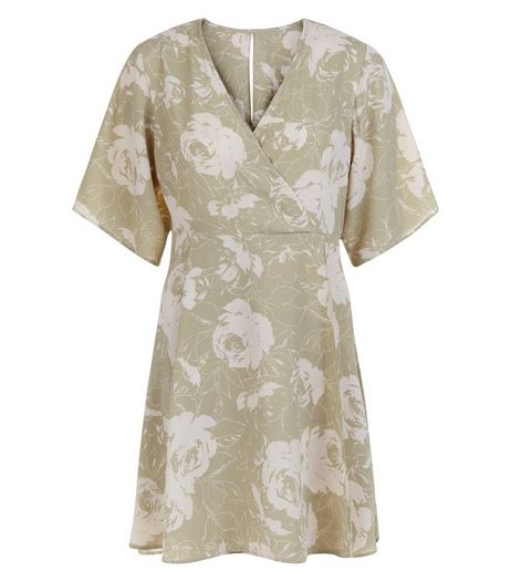Apricot Green Rose Print Wrap Dress | New Look