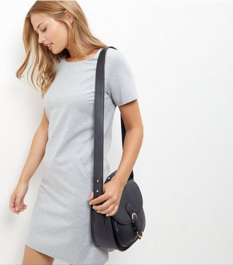 Black Leather-Look Buckle Saddle Bag | New Look