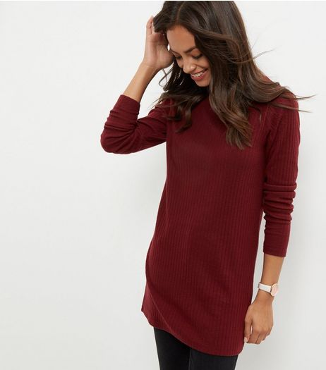 Burgundy Brushed Ribbed Tunic | New Look