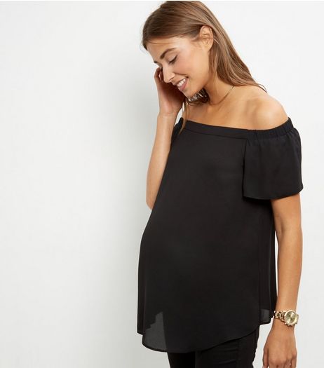 Maternity Black Bardot Neck Top | New Look
