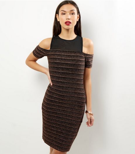 Black Metallic Cold Shoulder Bodycon Dress | New Look