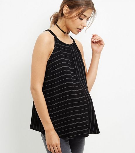 Maternity Black Stripe High Neck Cami | New Look