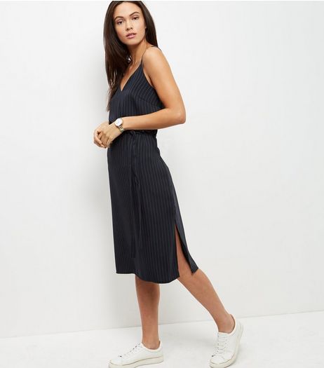 Navy Pinstripe Slip Dress | New Look