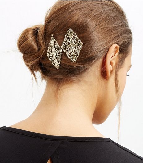Gold Filigree Hair Slides | New Look