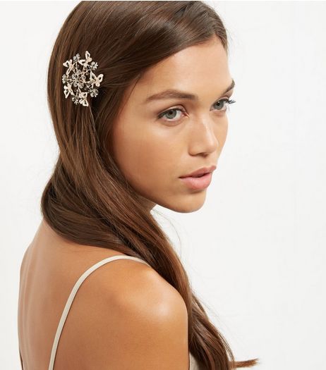 Dark Grey Butterfly Hair Brooch | New Look