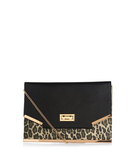 Black Leopard Print Panel Clutch | New Look