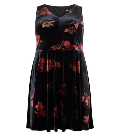Curves Black Floral Print Dress | New Look