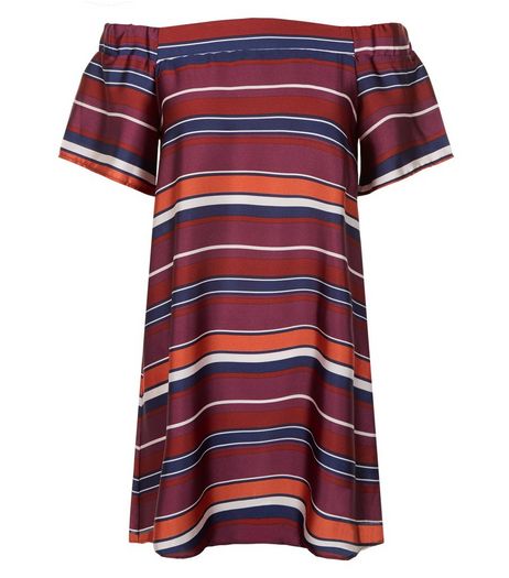 Petite Red Stripe Bardot Neck Dress | New Look