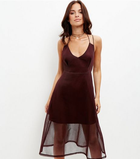 Burgundy Airtex Overlay Dress | New Look