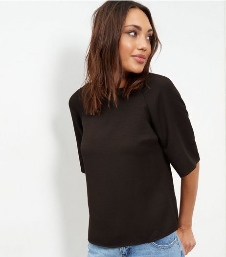 Black Textured 1/2 Sleeve Boxy Top | New Look