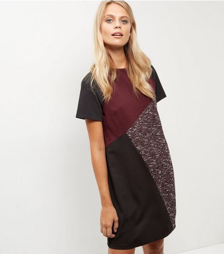 Red Fine Knit Colour Block Tunic Dress | New Look