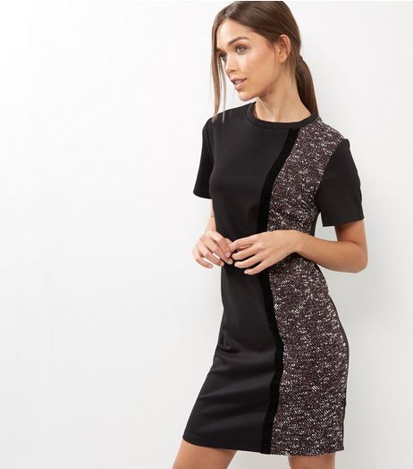 Black Flecked Panel Tunic Dress | New Look