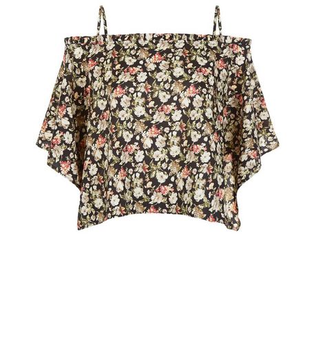 Cameo Rose Black Ditsy Floral Hanky Hem Top | New Look