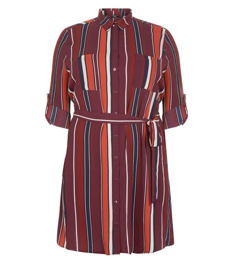 Curves Burgundy Stripe Longline Shirt | New Look