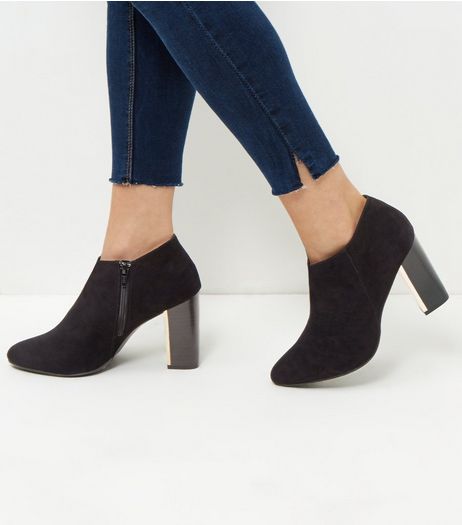 Wide Fit Black Suedette Metal Trim Shoe Boots | New Look
