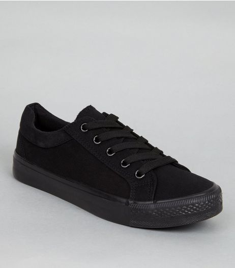 Teens Black Platform School Plimsolls | New Look