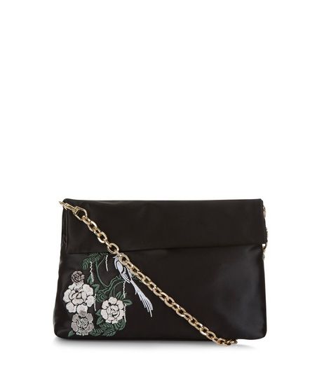 Black Flower Embroidered Shoulder Bag | New Look
