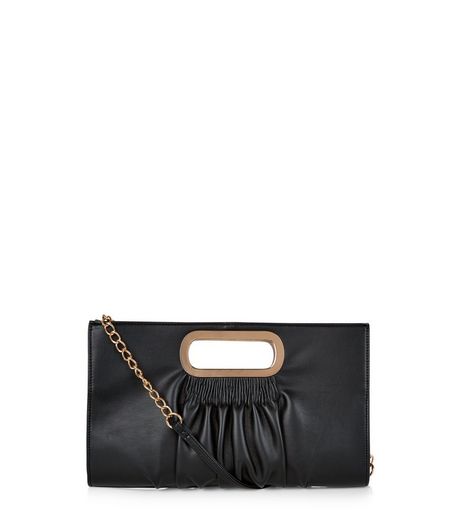 Black Ruched Metal Handle Clutch | New Look