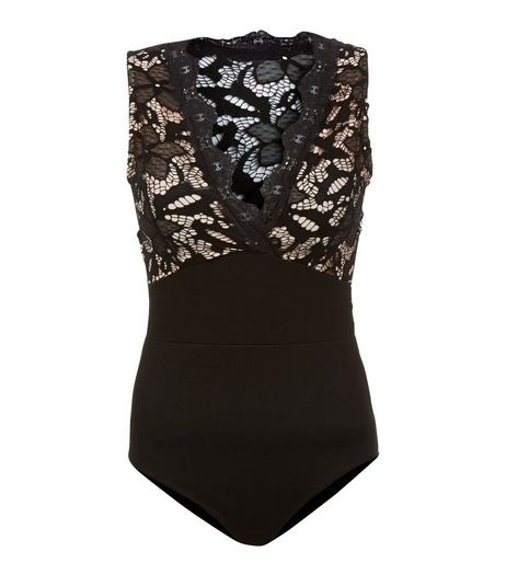 Blue Vanilla Black Lace V Neck Sleeveless Bodysuit | New Look