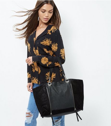 Black Leather Shopper Bag | New Look