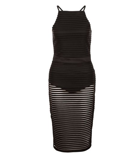 Blue Vanilla Black Burn Out Stripe High Neck Dress | New Look