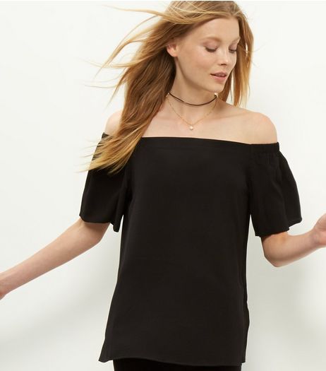 Tall Black Bardot Neck Top | New Look