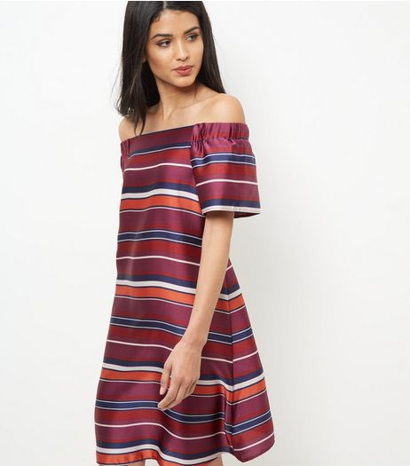 Tall Red Stripe Bardot Neck Dress | New Look
