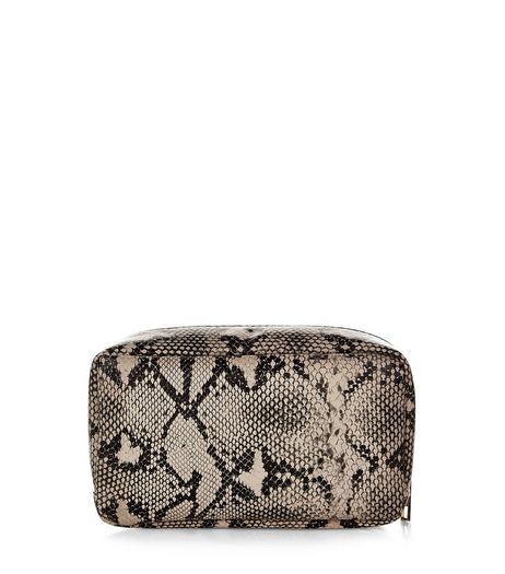 White Snakeskin Print Makeup Bag | New Look