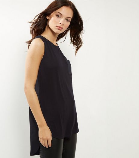 Tall Black Pocket Sateen Shell Top | New Look