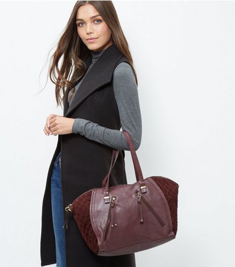 Burgundy Leather Zip Trim Bowler Bag | New Look