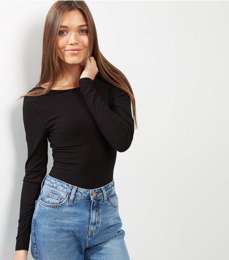Tall Black Ribbed Scoop Back Bodysuit | New Look