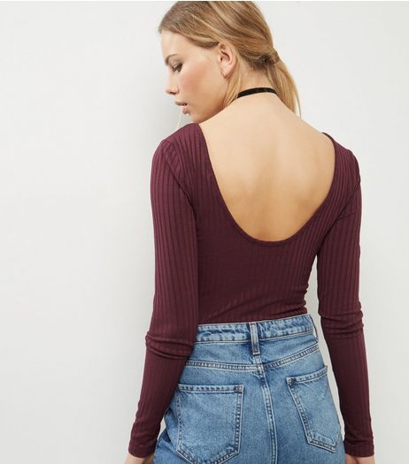 Tall Burgundy Ribbed Scoop Back Bodysuit | New Look