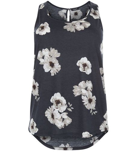 Curves Black Floral Print Vest | New Look