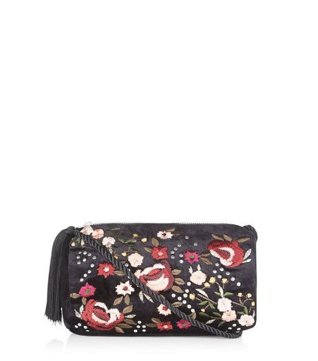 Black Floral Embroidered Across Body Bag | New Look