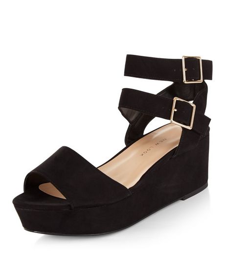Teens Black Ankle Strap Platform Wedges | New Look