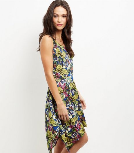 Mela Yellow Butterfly Print Hanky Hem Dress | New Look