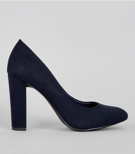 Wide Fit Navy Suedette Block Heels | New Look