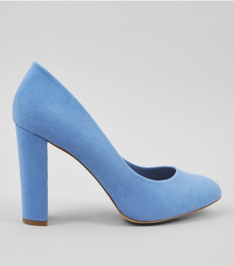 Wide Fit Blue Suedette Block Heels | New Look