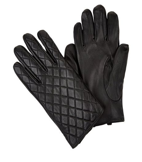 Black Leather Quilted Gloves | New Look