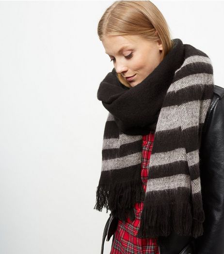 Black Stripe Scarf | New Look