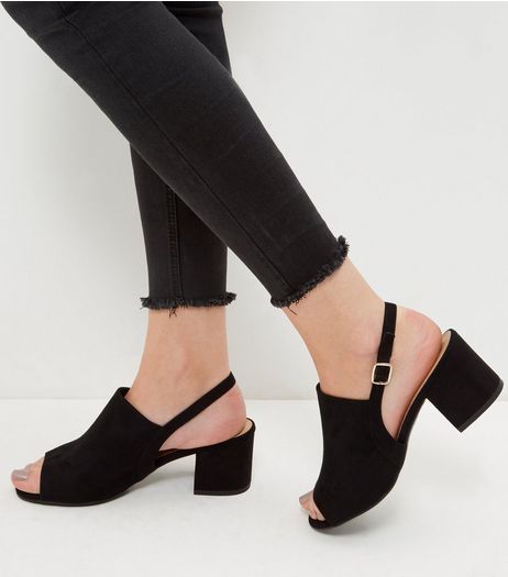 Wide Fit Black Suedette Sling Back Block Heels | New Look
