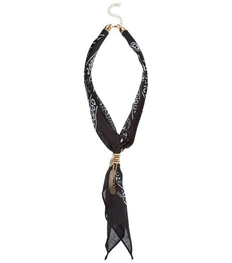 Black Paisley Print Bandana Necklace | New Look